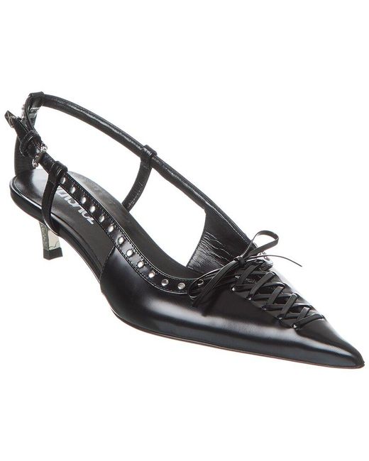Versace Black Laced Pin-point Leather Slingback Pump