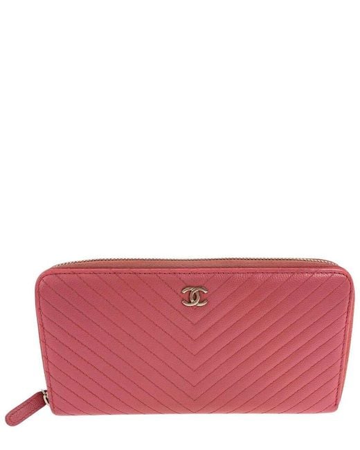 Chanel Pink Caviar Leather V Chevron Long Wallet (authentic Pre-loved)