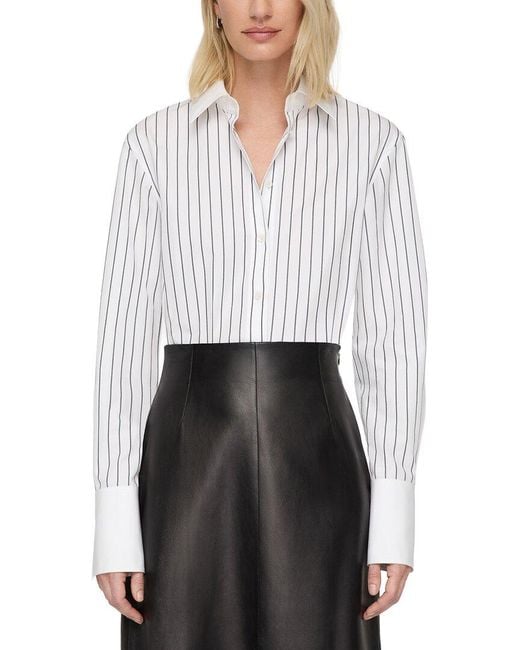 Lafayette 148 New York White Petite Drop Shoulder Fitted Shirt