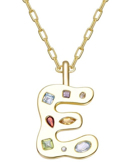 Genevive Jewelry Metallic 14K Plated Cz Alphabetical Necklace