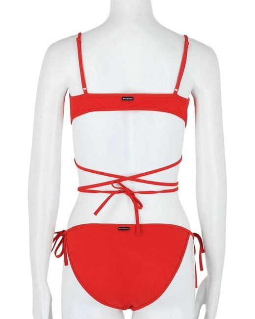Balenciaga Red 2Pc Logo Silk Bikini Set
