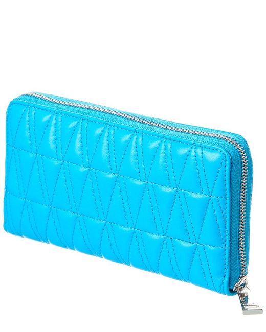 Versace Blue Virtus Leather Zip Around Wallet