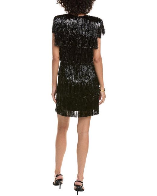Tadashi Shoji Black Spritz Metallic Fringe Mini Dress