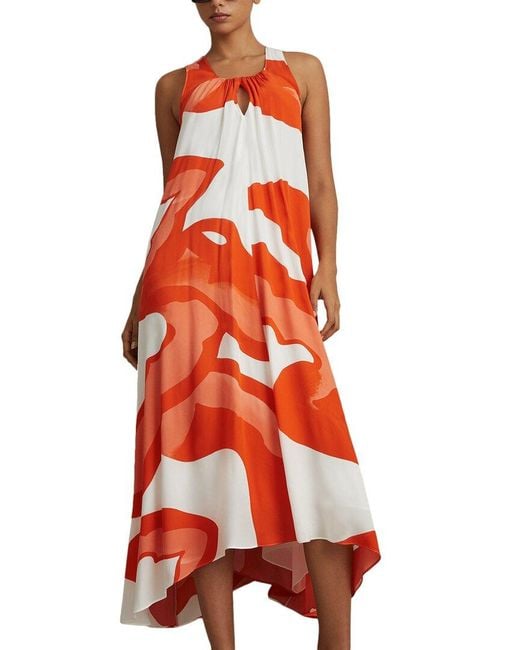 Reiss Red Avia Large Scale Printed Midi Dress