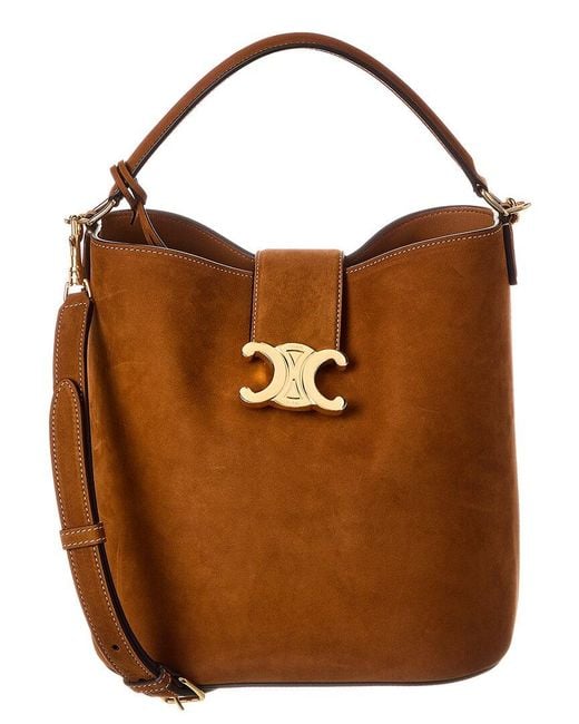 Céline Brown Louise Medium Leather Bucket Bag