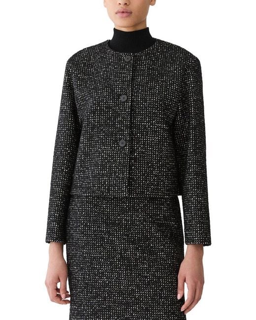 Lafayette 148 New York Black Collarless Drop Shoulder Wool-Blend Jacket