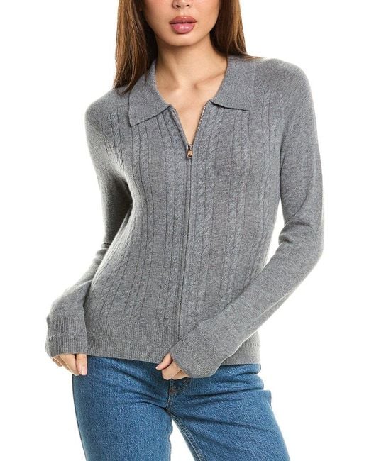 InCashmere Gray Zip Front Cashmere Cardigan