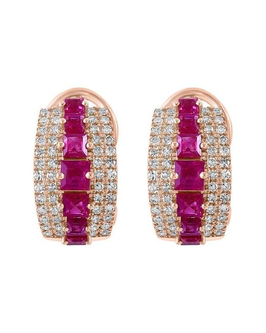 Effy Fine Jewelry Pink 14K Rose 1.80 Ct. Tw. Diamond & Ruby Earrings
