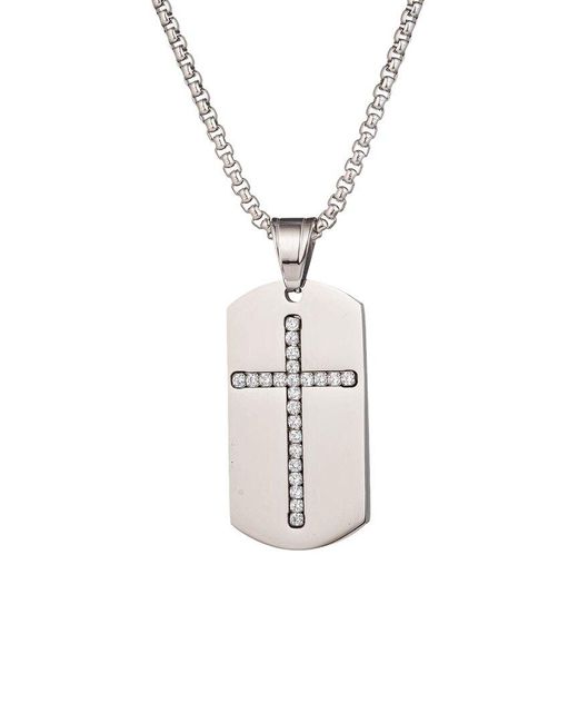 Eye Candy LA White Samuel Dog Tag Cross Pendant Drop Necklace