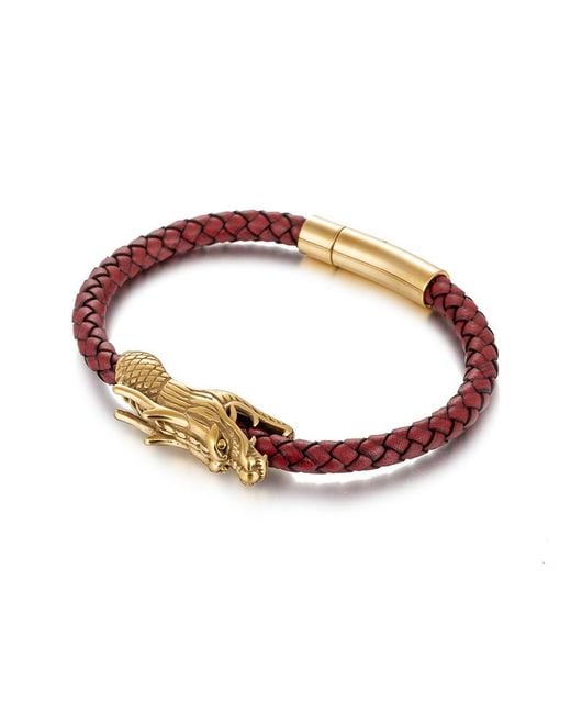 Eye Candy LA Metallic Luxe Collection Lionel Dragon Leather & Stainless Snap Bracelet for men