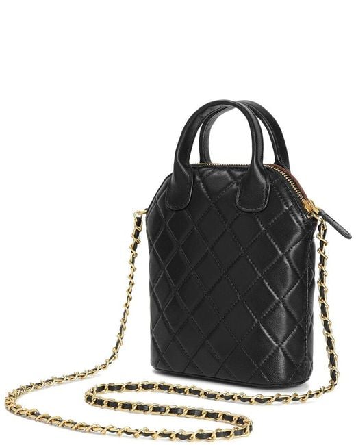 Tiffany & Fred Paris Black Mini Quilted Suede & Leather Tote