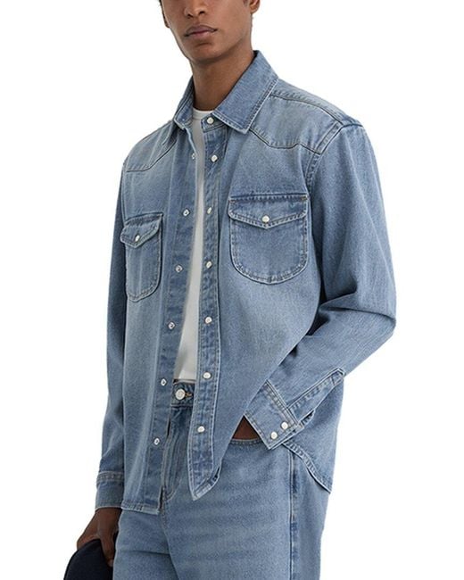 Reiss Blue Finley Washed Denim Ov Casual Shirt for men