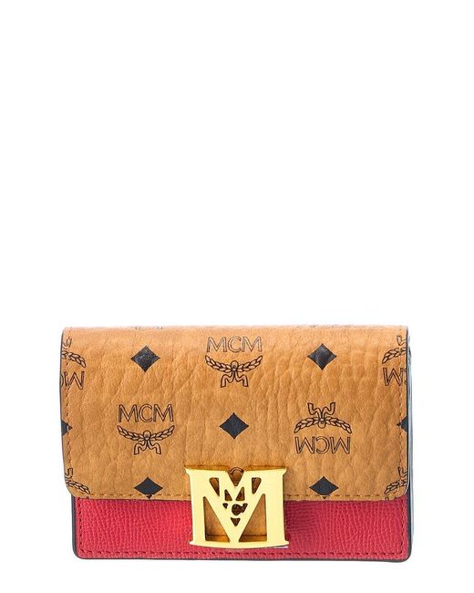 MCM Mena Accordion Visetos & Leather Card Case in Brown Lyst