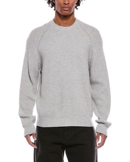 Palm Angels Gray Curved Wool & Cashmere-Blend Crewneck Sweater for men
