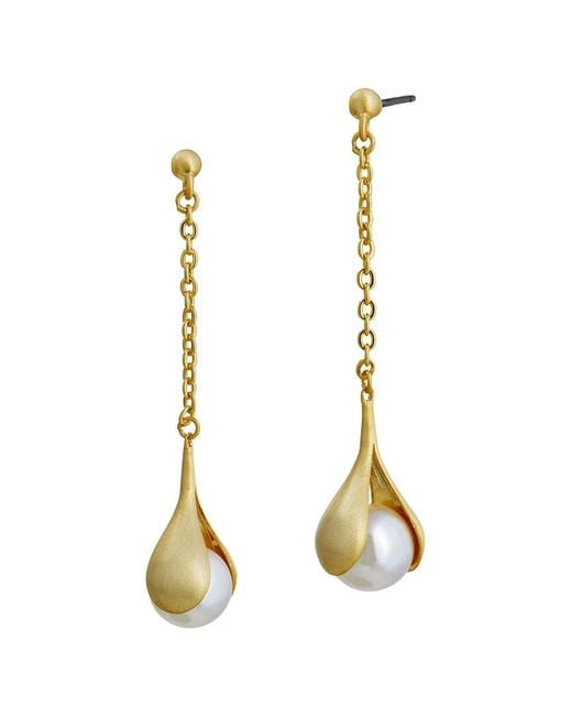 Savvy Cie Metallic 18k Over Silver 8.55mm Pearl Drop Earrings