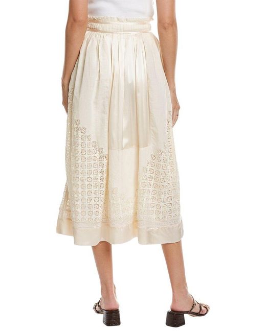Ulla Johnson Natural Pleated Silk & Linen-blend Skirt