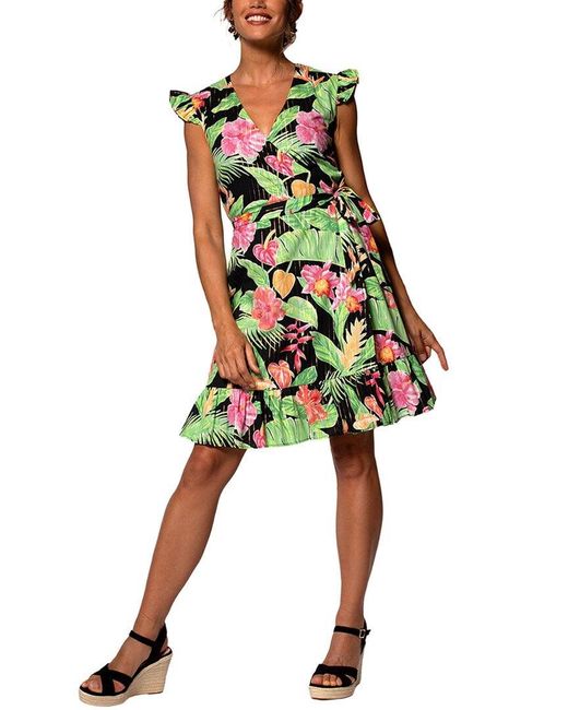 Tori Richard Green Henrietta Wrap Dress