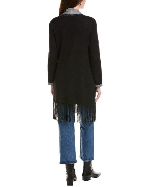 Hannah Rose Black Long Fringe Cashmere-Blend Cardigan