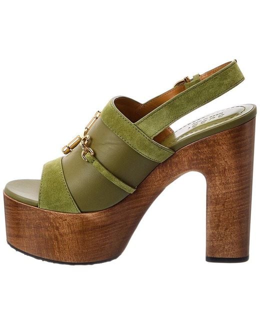 Gucci Green Horsebit Suede & Leather Platform Sandal
