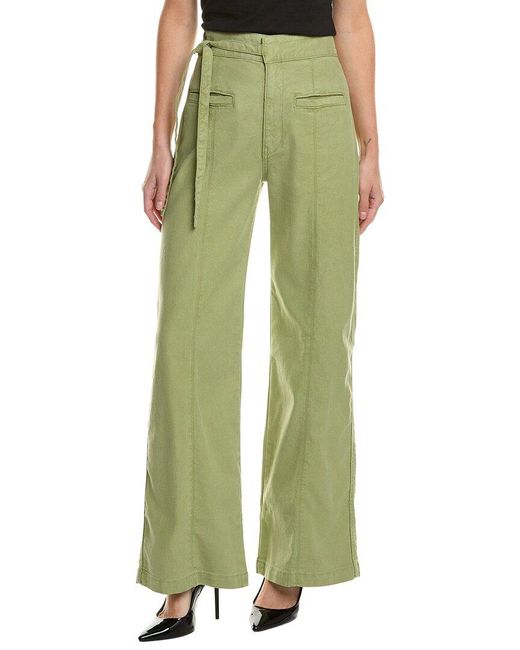 Hudson Green Tie Waist Pintucked Linen-Blend Sage Trouser