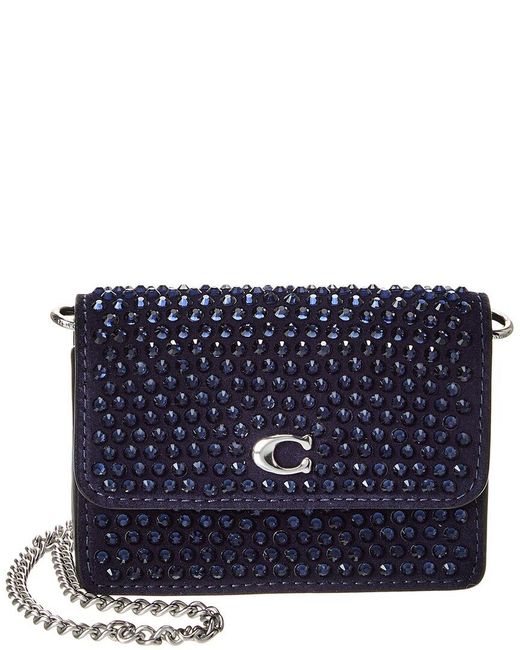 COACH Blue Crystal Essential Half Flap Suede & Leather Card Case