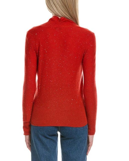 Sofiacashmere Red Sequin Faux Wrap Wool & Cashmere-Blend Sweater