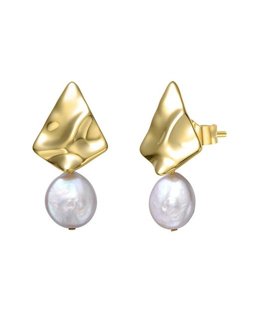 Genevive Jewelry Metallic 14k Over Silver 13mm Pearl Dangle Earrings