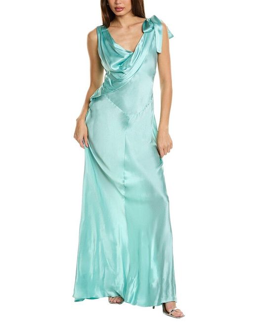 Alberta Ferretti Blue Satin Silk-Blend Gown