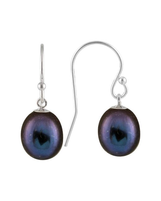 Splendid Blue Rhodium Plated Silver 7-8mm Pearl Drop Earrings