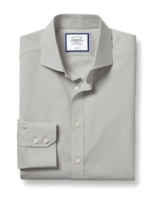 Charles Tyrwhitt Gray Non-iron Poplin Cutaway Extra Slim Fit Shirt for men