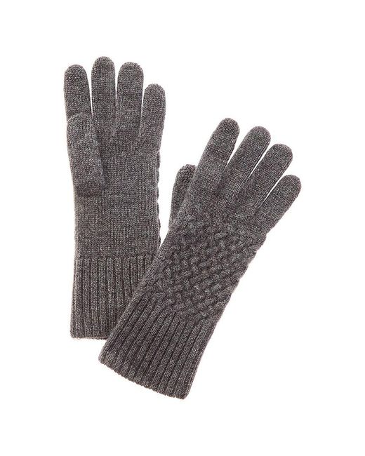 Hannah Rose Gray Basket Weave Stitch Cashmere Gloves
