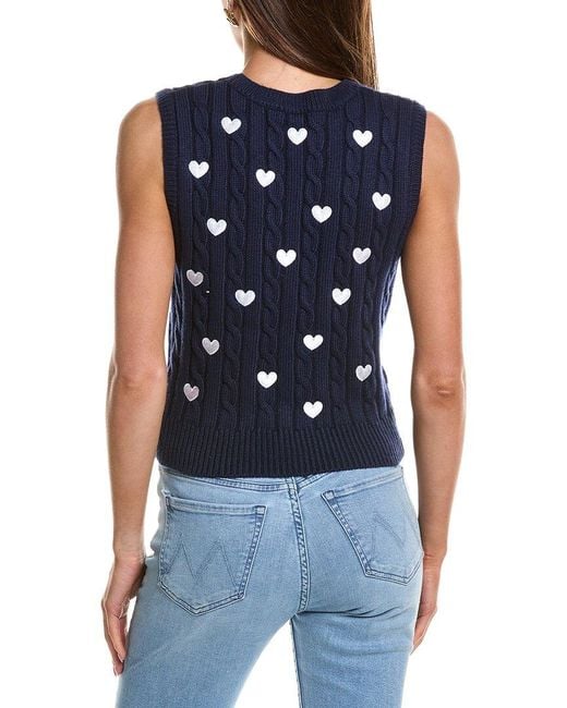 English Factory Blue Heart Embroidery Wool-Blend Sweater Vest