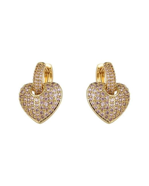 Eye Candy LA Metallic Luxe Collection Cz Pink Heart Huggie Earrings