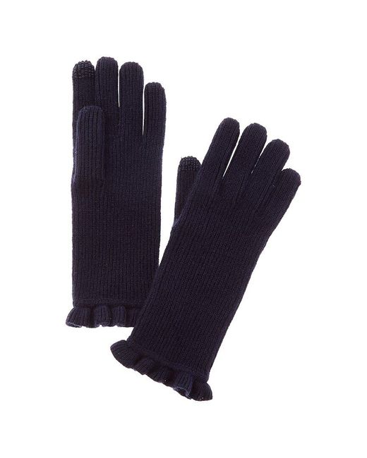 Hannah Rose Blue Evie Ruffle Edge Ribbed Cashmere Gloves