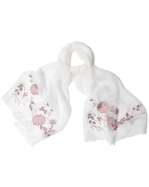 Saachi White Floral Embroidered Scarf