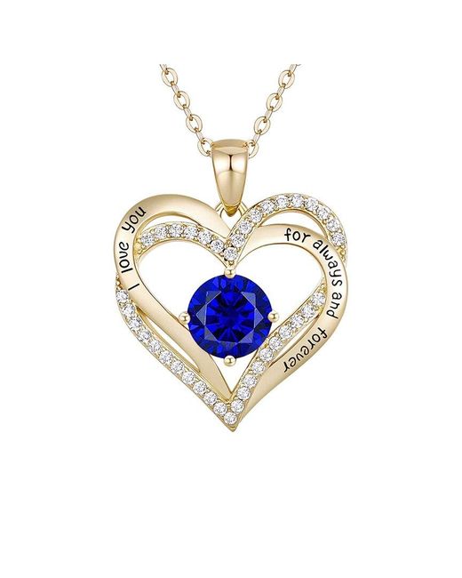 Genevive Jewelry Blue 14k Plated "love" Pendant Necklace