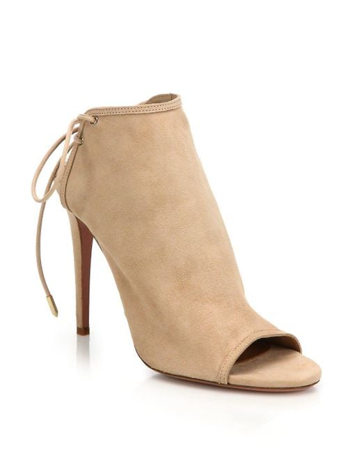 Aquazzura Natural Mayfair Suede Lace-up Peep Toe Booties