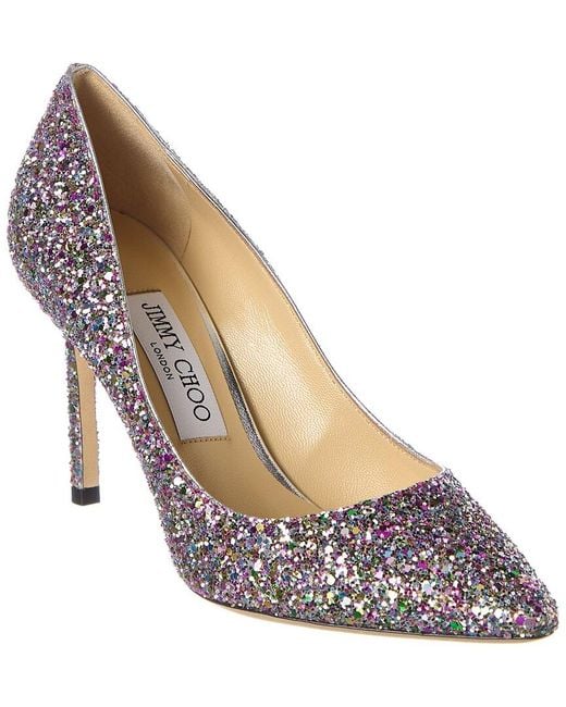 Jimmy Choo White Romy 85 Glitter Pump