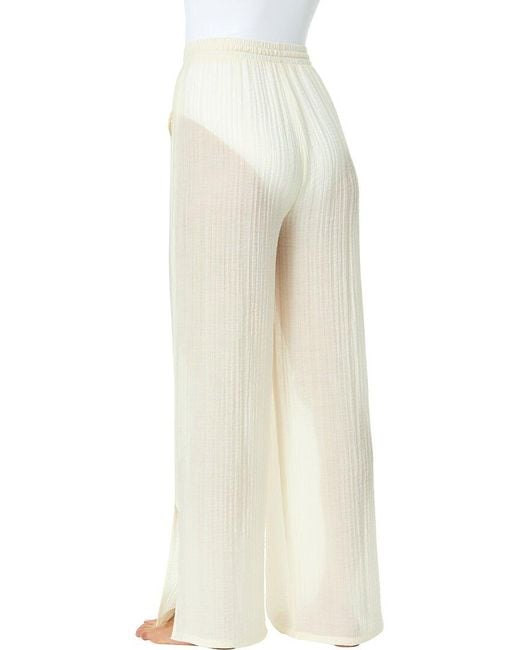 Cece White Linen-Blend Side Slit Pant