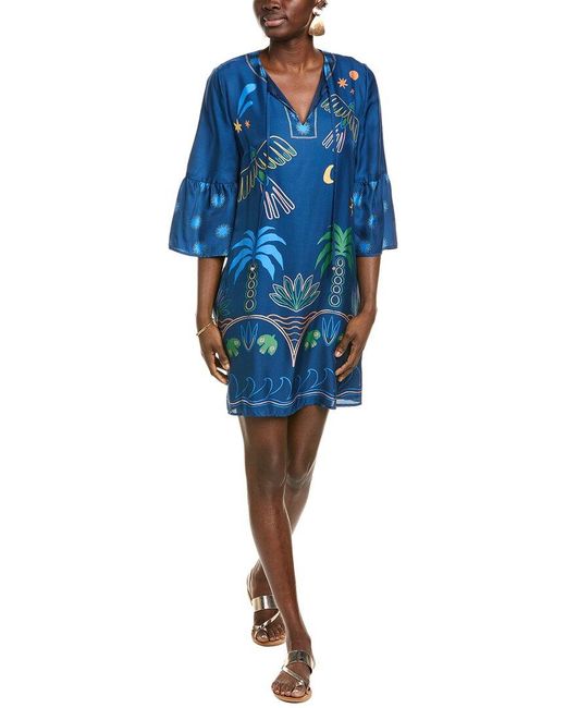 Johnny Was Blue Lorianne Silk-Blend Mini Dress