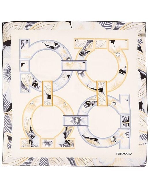 Ferragamo Natural Gancini Print Silk Scarf
