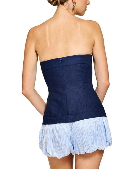 Line & Dot Blue Eline Linen-Blend Bubble Romper