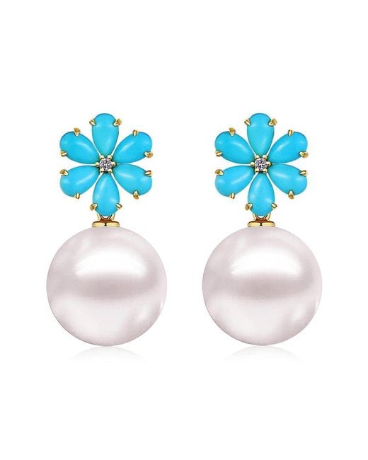 Kai Fine Jewelry Blue 14K 2.43 Ct. Tw. Diamond & & 12-13Mm Pearl Drop Earrings