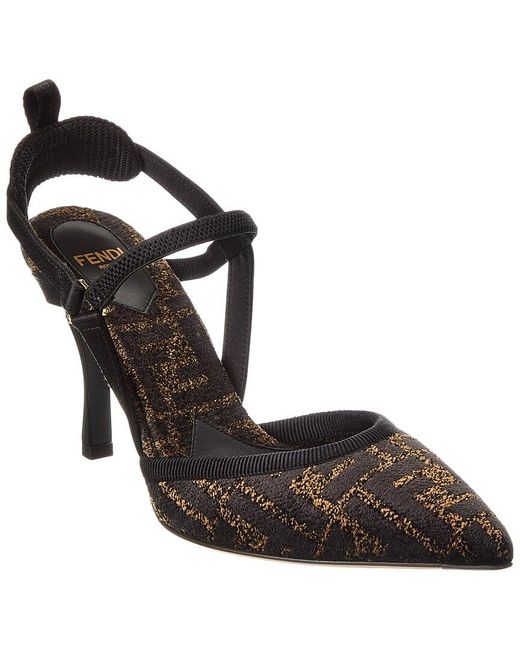 Fendi Black Colibri Ff Jacquard Slingback Pump