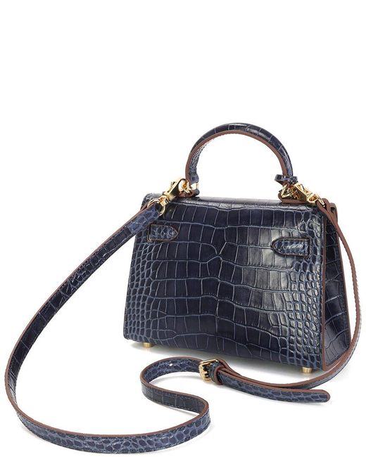 Tiffany & Fred Paris Blue Alligator-Embossed Leather Crossbody