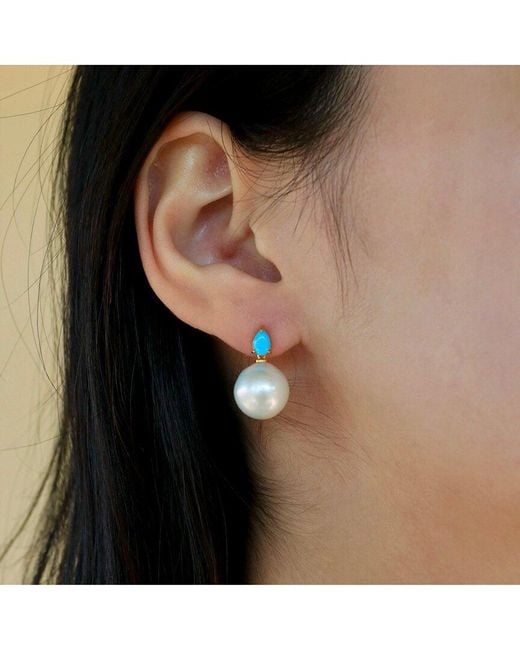 Kai Fine Jewelry Blue 14K 0.80 Ct. Tw. & 12-13Mm Pearl Drop Earrings