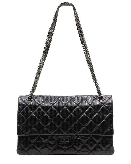Chanel Striped Black Lambskin Leather Reissue 2.55 Flap Bag (authentic Pre- Loved)