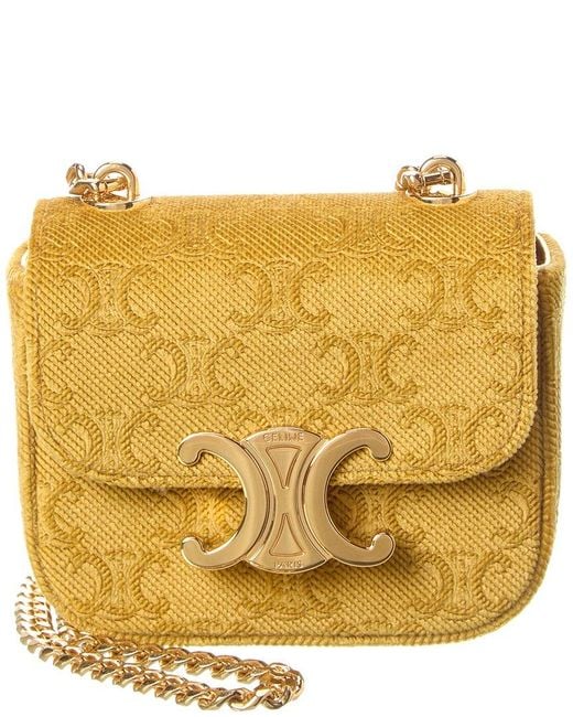Celine Claude Chain Mini Velvet Shoulder Bag in Yellow | Lyst Celine Claude Chain Mini Velvet Shoulder Bag in Yellow | Lyst