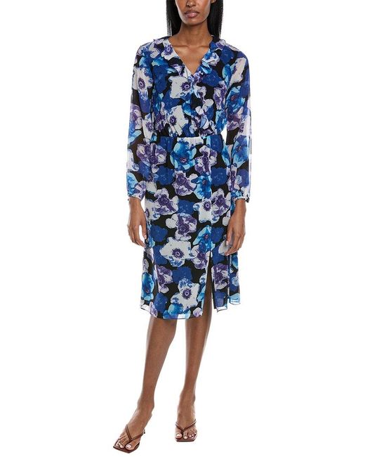 Mikael Aghal Blue Printed Cocktail Dress