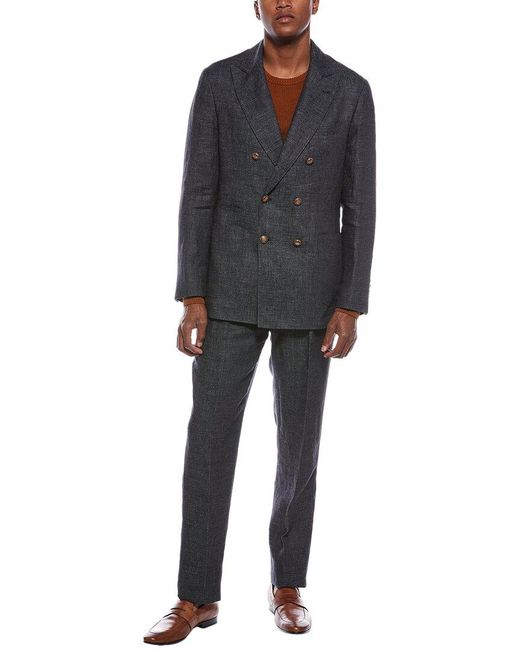Brunello Cucinelli Black 2Pc Linen Suit With Pleated Pant for men